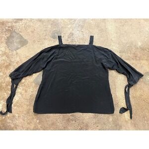 Chico's Black Label Cold Shoulder Top Womens 2 Black Silk 3/ 4 Sleeves Modern